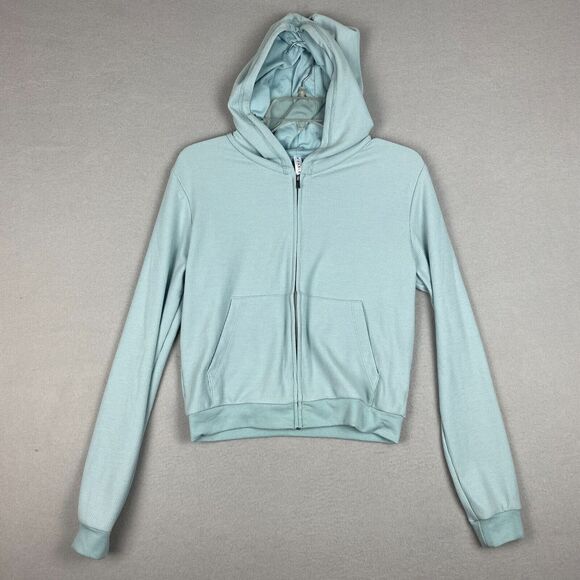 Fabletics Women's Small Zip-Up Waffle Knit Hoodie Silvermist Blue Long Sleeve - Picture 1 of 6